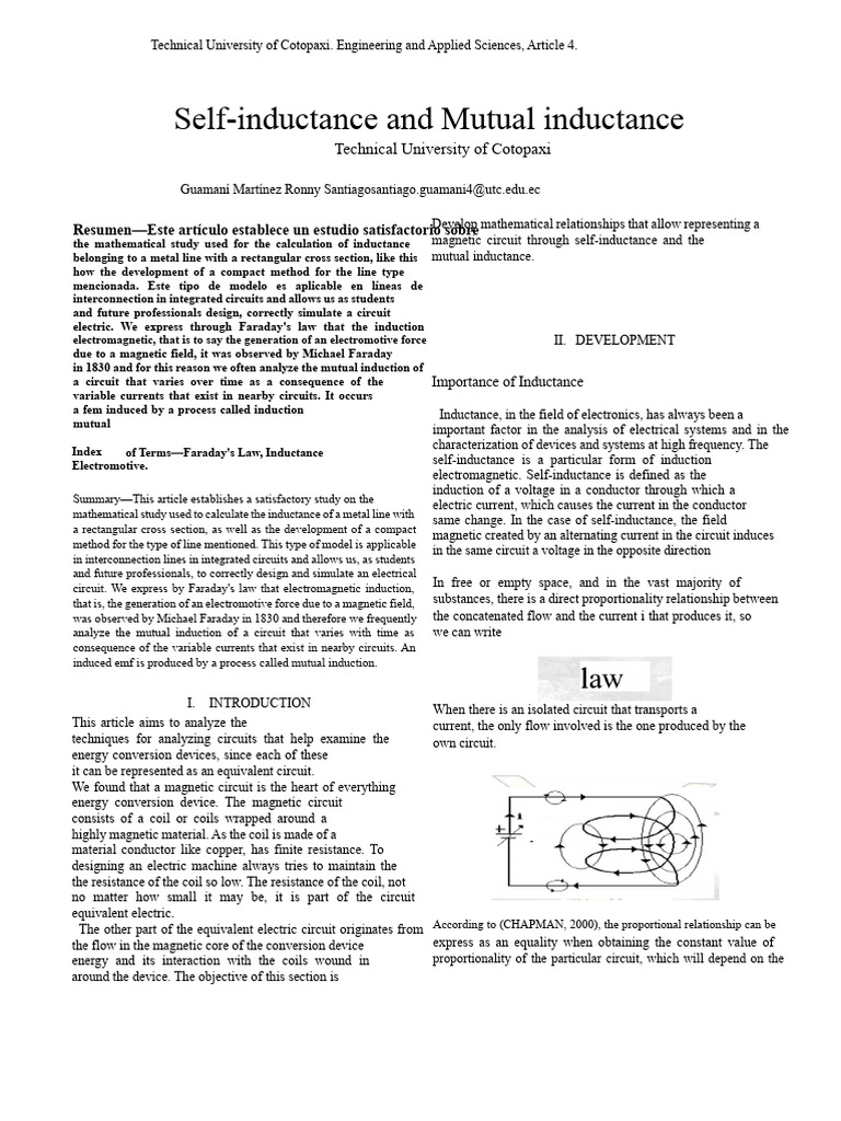 Self and Mutual Inductance Analysis | PDF | Inductance ...