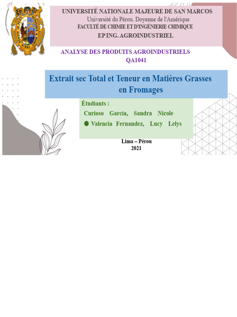 Analyse des matières grasses dans les fromages | PDF | Fromage ...