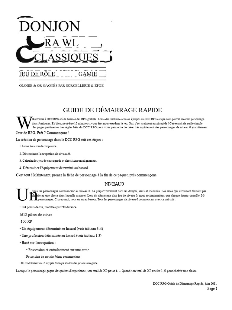 Création rapide de personnages DCC RPG | PDF