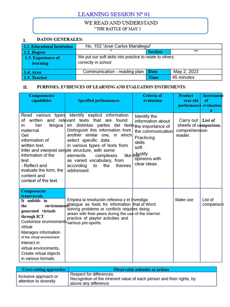 READING PLAN SESSION The combat of May 2 | PDF | Reading Comprehension ...
