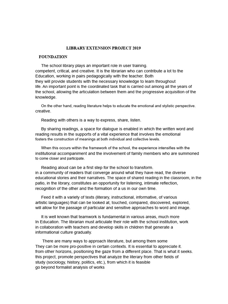 School Library Extension Project 2019 | PDF | Libraries | School Library
