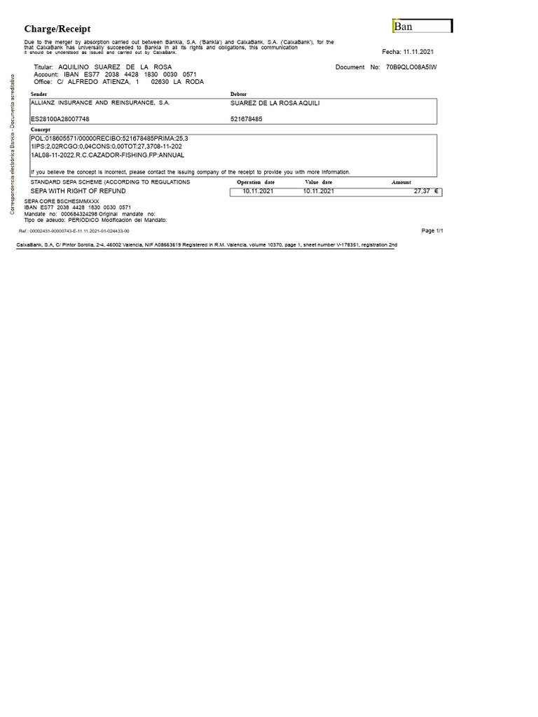 Charge/Receipt: Sender Debtor | PDF