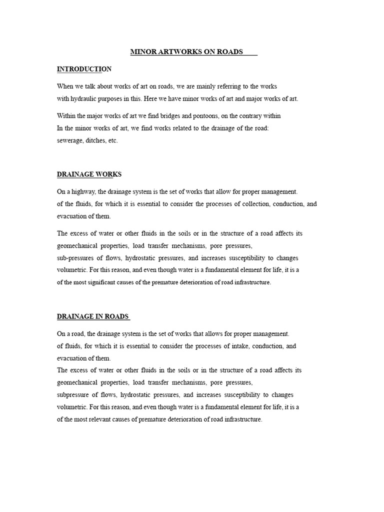 Minor Works of Art on Roads Doc | PDF | Concrete | Drainage