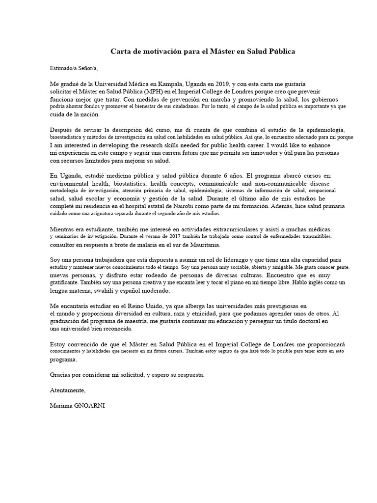 Motivación_Maestría_Salud_Pública | PDF | Uganda | Cuidado de la salud
