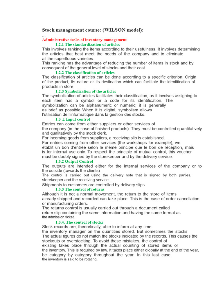 Stock management course | PDF | Inventory | Standard Deviation