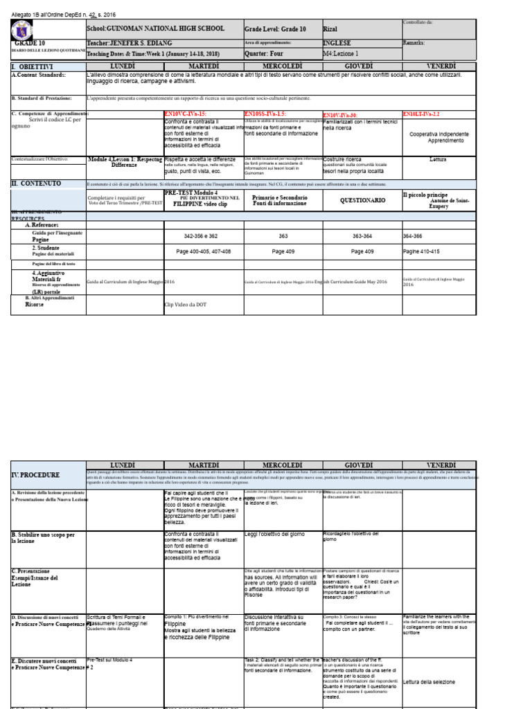 Grade 10 DLL Quarto Trimestre | PDF