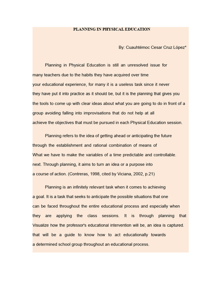 Planning in Physical Education | PDF | Teachers | Physical Education