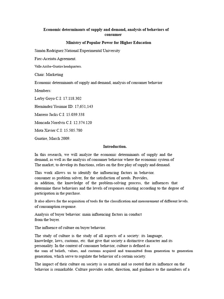 Economic Determinants of Supply and Demand | PDF | Demand | Supply ...
