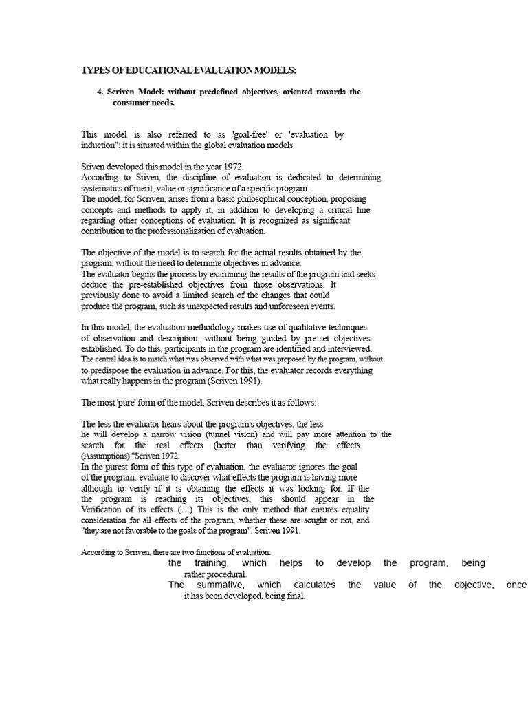 Scriven's Goal-Free Evaluation Model | PDF | Evaluation | Methodology