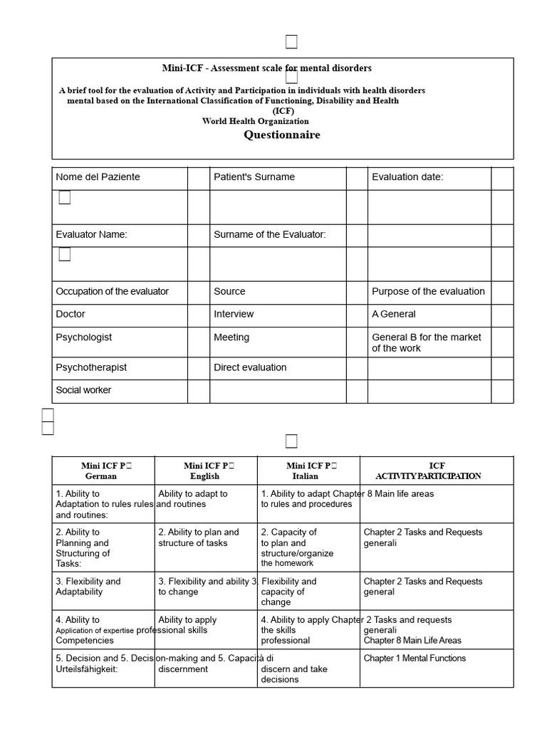 Mini-ICF Assessment for Mental Disorders | PDF | Intimate Relationships ...