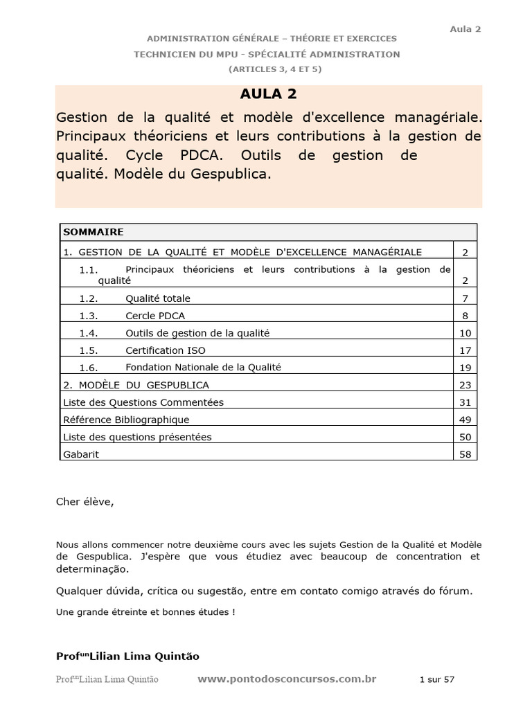 Gestion de la qualité et excellence managériale | PDF | Système de ...