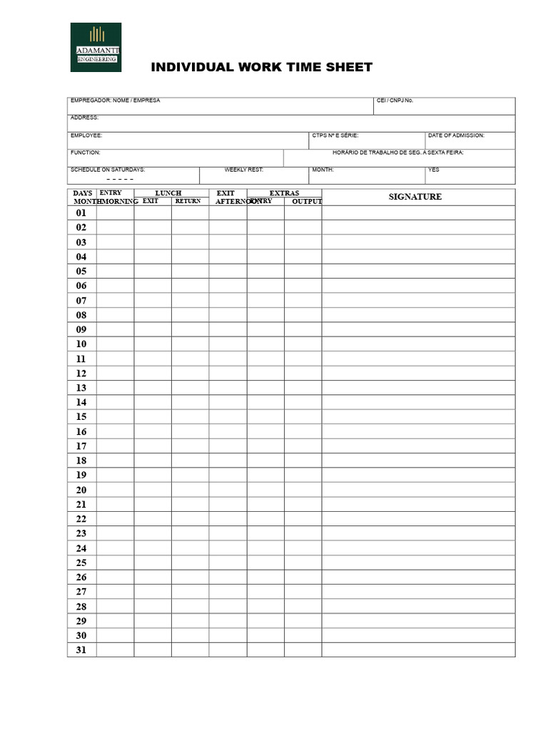 Individual Work Time Sheet Template | PDF