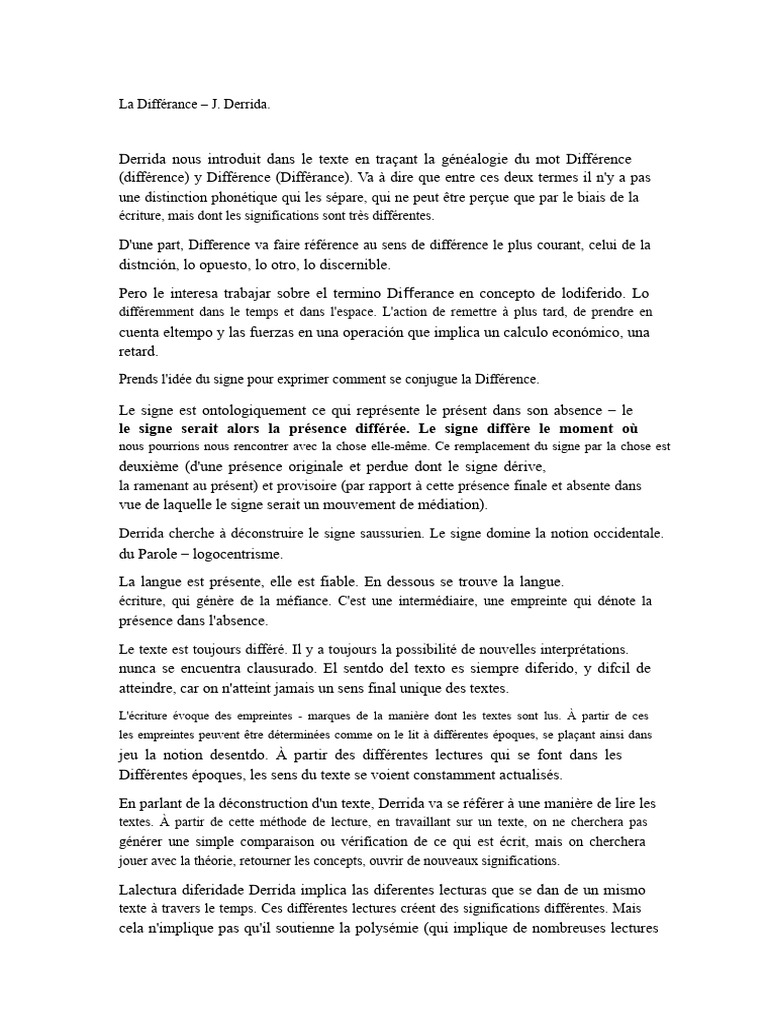 La Différance : Déconstruction de Derrida | PDF | Jacques Derrida