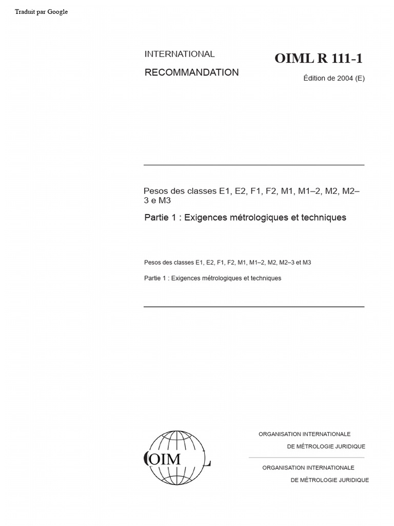 Exigences techniques des poids OIML R 111-1 | PDF | Kilogramme | Métrologie