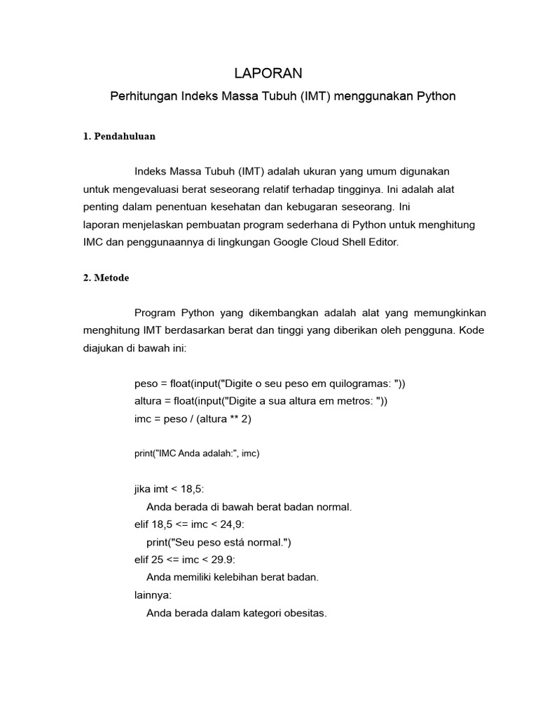 Hitung IMT dengan Python di Google Cloud | PDF