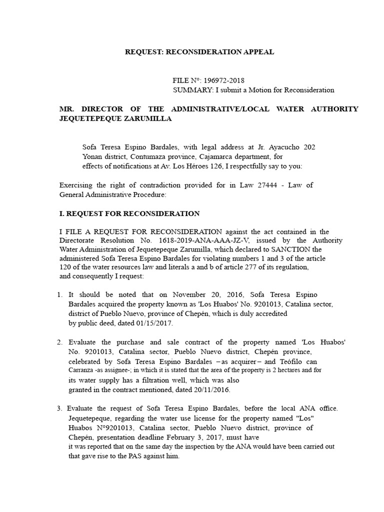 Reconsideration Appeal for Water Sanction | PDF | Justice | Crime ...