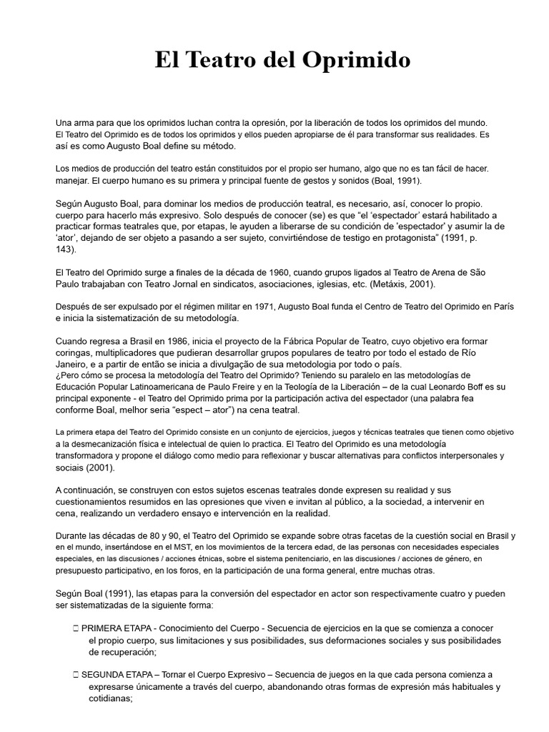 Teatro del Oprimido: Metodología Transformadora | PDF | Teatro