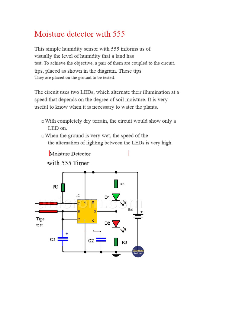 Soil Moisture Detector Circuit 555 | PDF