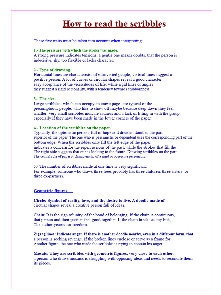 Interpreting Scribbles: A Guide to Doodles | PDF | Love | Shape