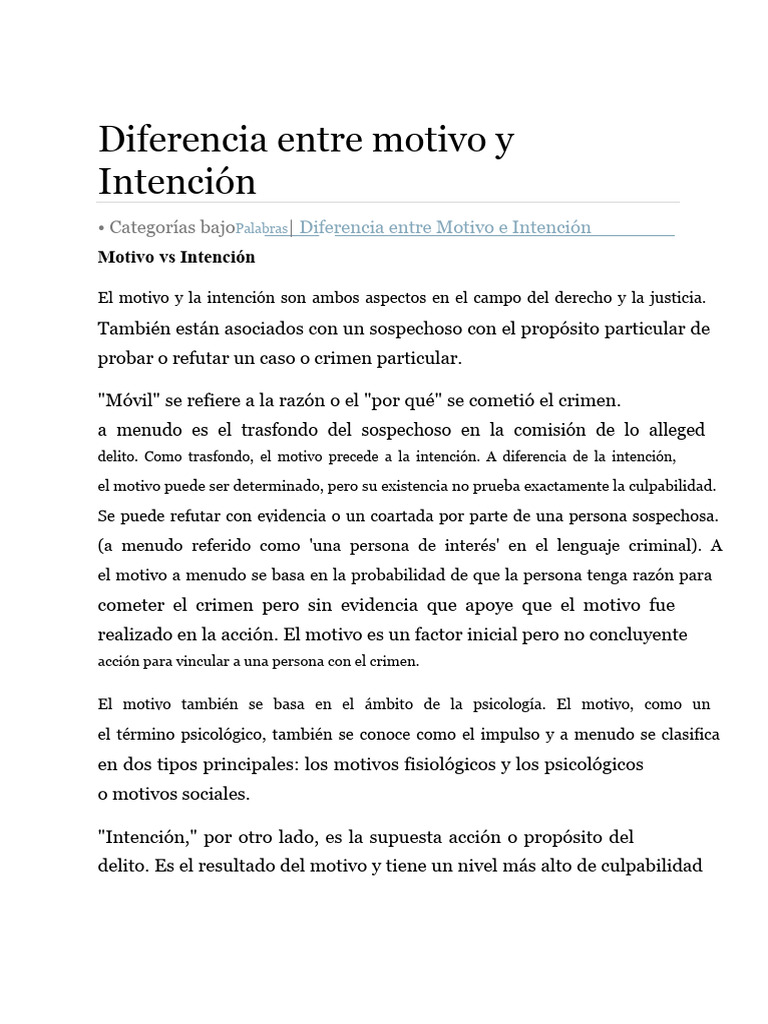 Diferencia Entre Motivo e Intención | PDF | Crímenes | Crimen y violencia