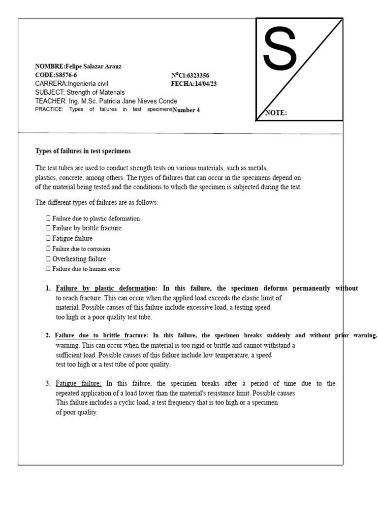 Types of Failures in Test Specimens | PDF | Fracture | Continuum Mechanics