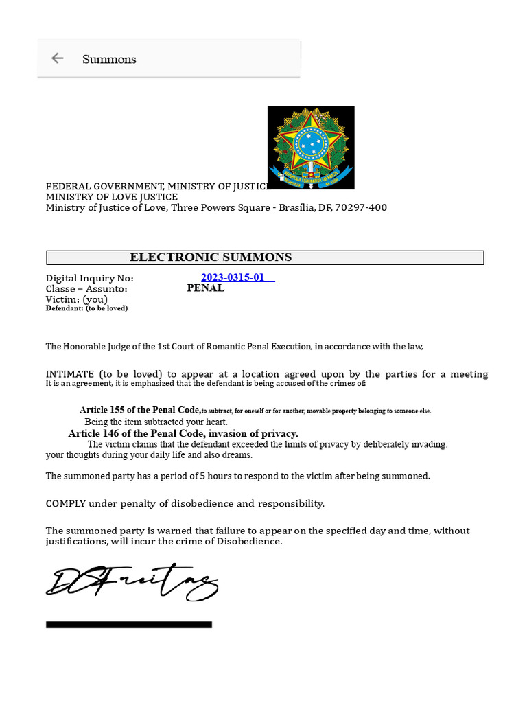 Electronic Summons for Romantic Penal Case | PDF