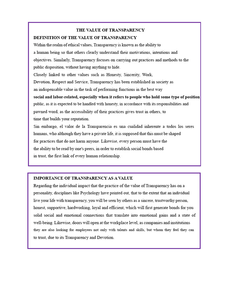 Understanding the Value of Transparency | PDF | Psychology ...