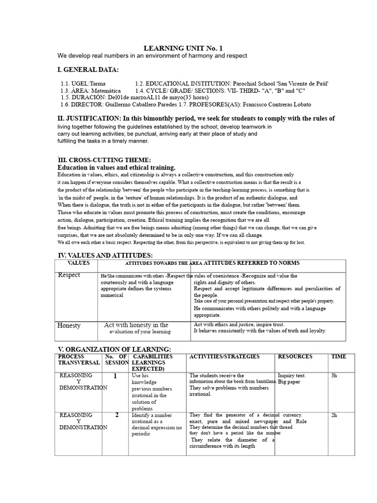 LEARNING UNIT No. 1 of third grade math | PDF | Numbers | Real Number
