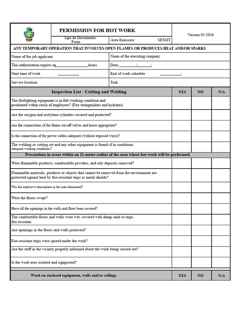 hot work permit | PDF | Firefighting | Fires