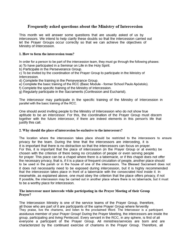 FAQs on Ministry of Intercession | PDF | Intercession | Prayer