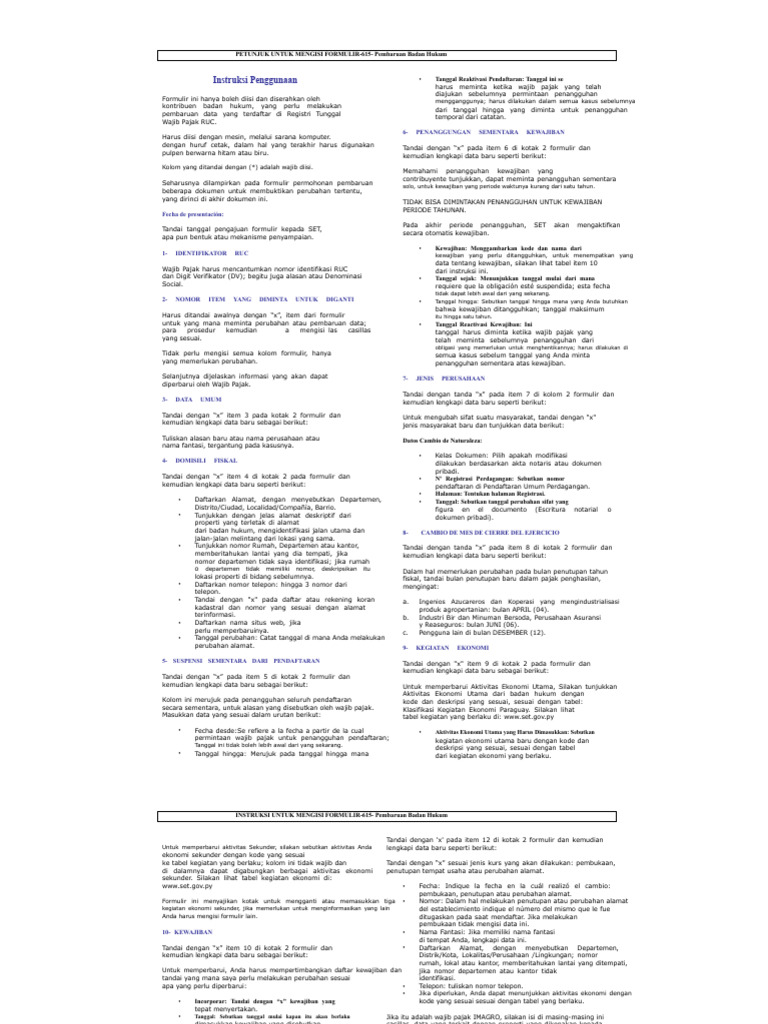Instruksi Formulir No. 615 | PDF
