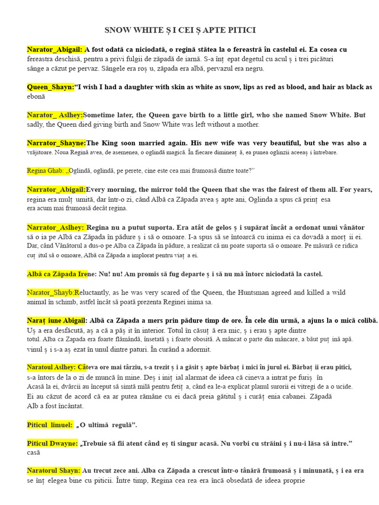 Snow White and The Seven Dwarfs Script 1 1 | PDF