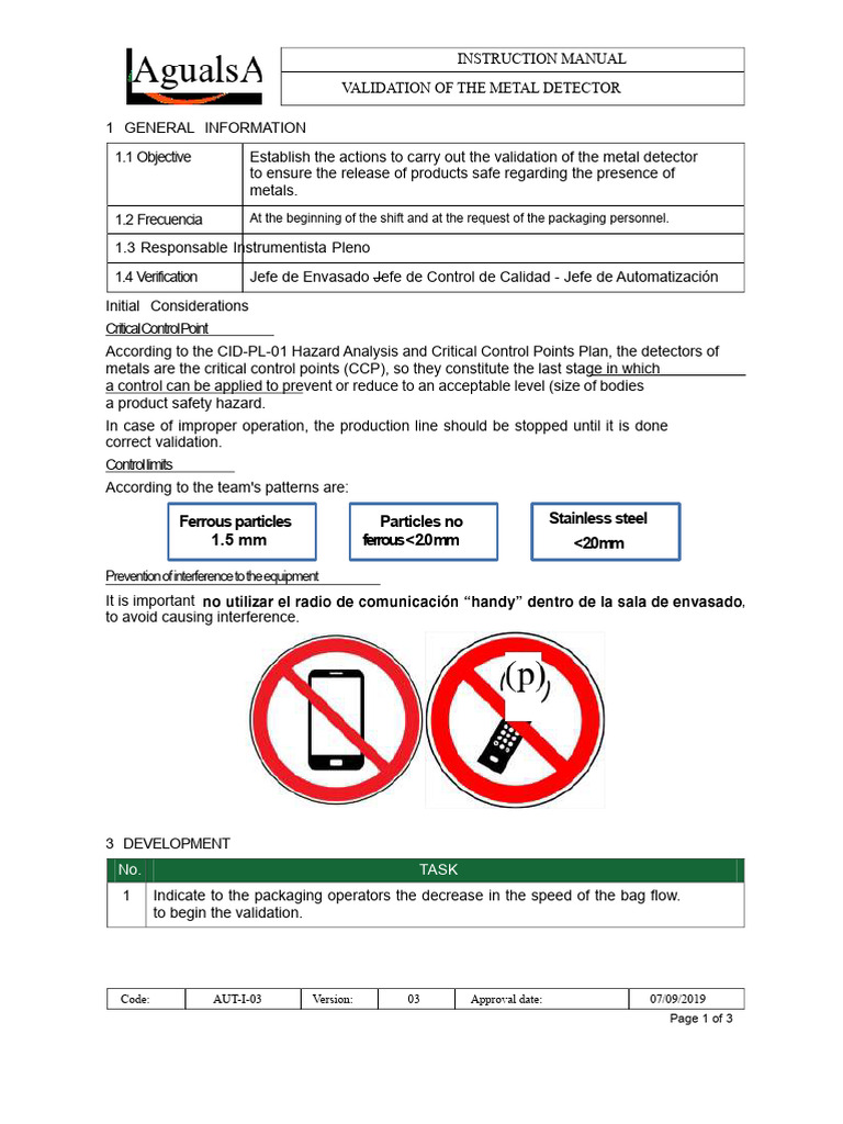 Metal Detector Validation Manual | PDF | Verification And Validation