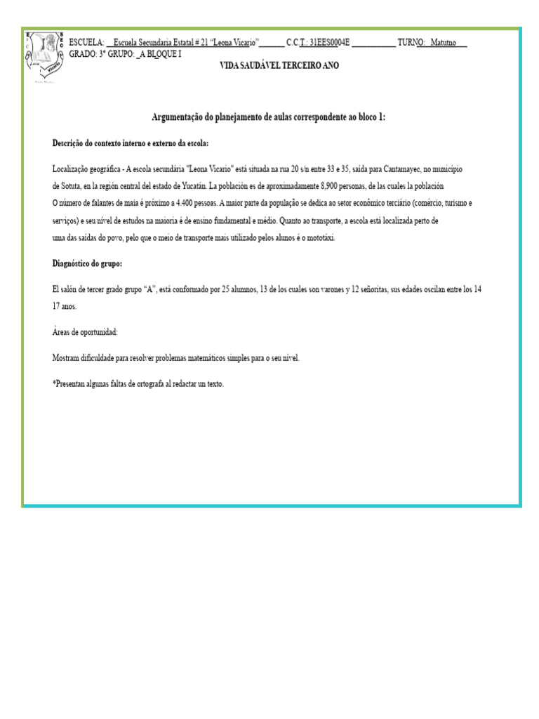 Planejamento de Aulas: Vida Saudável 3º Ano | PDF | Aprendizado ...