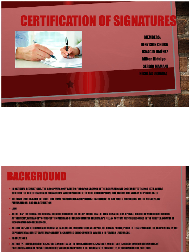 Signature Certification, Slides | PDF | Notary Public | Signature