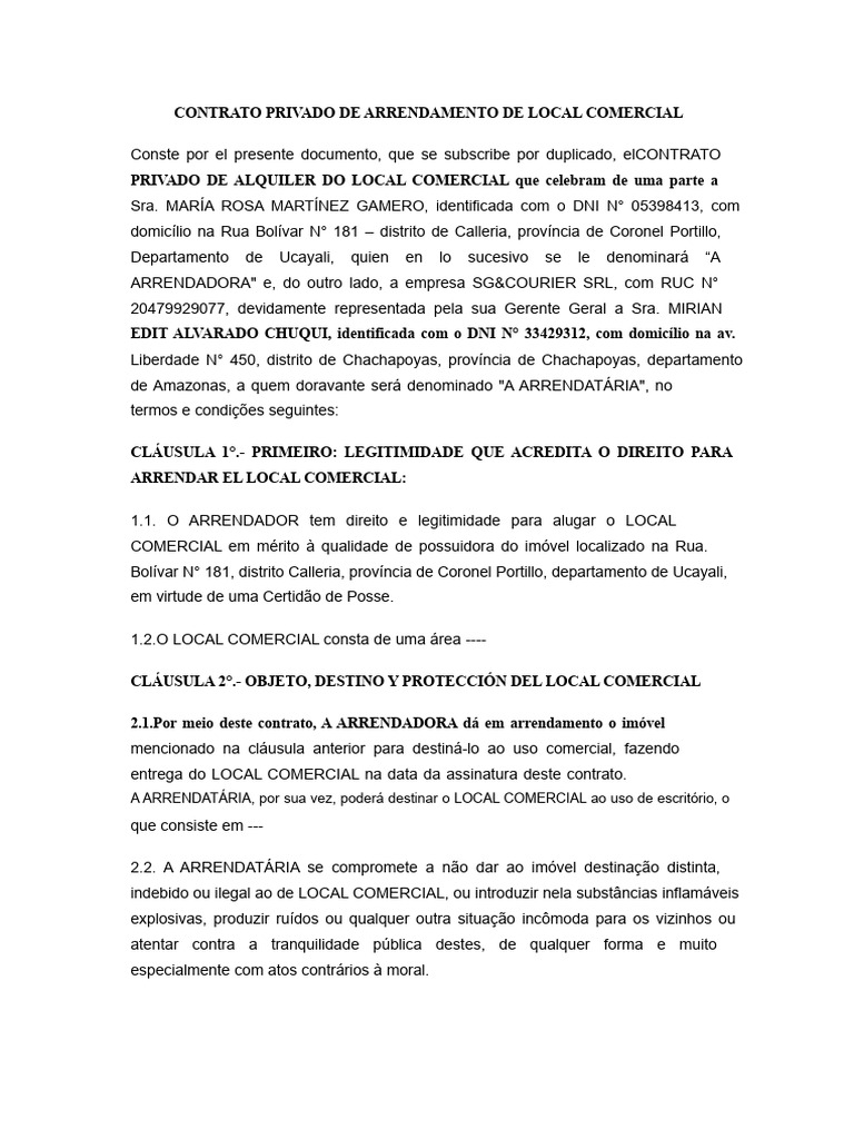 modelo de contrato de aluguel de local simples | PDF | Leasing ...