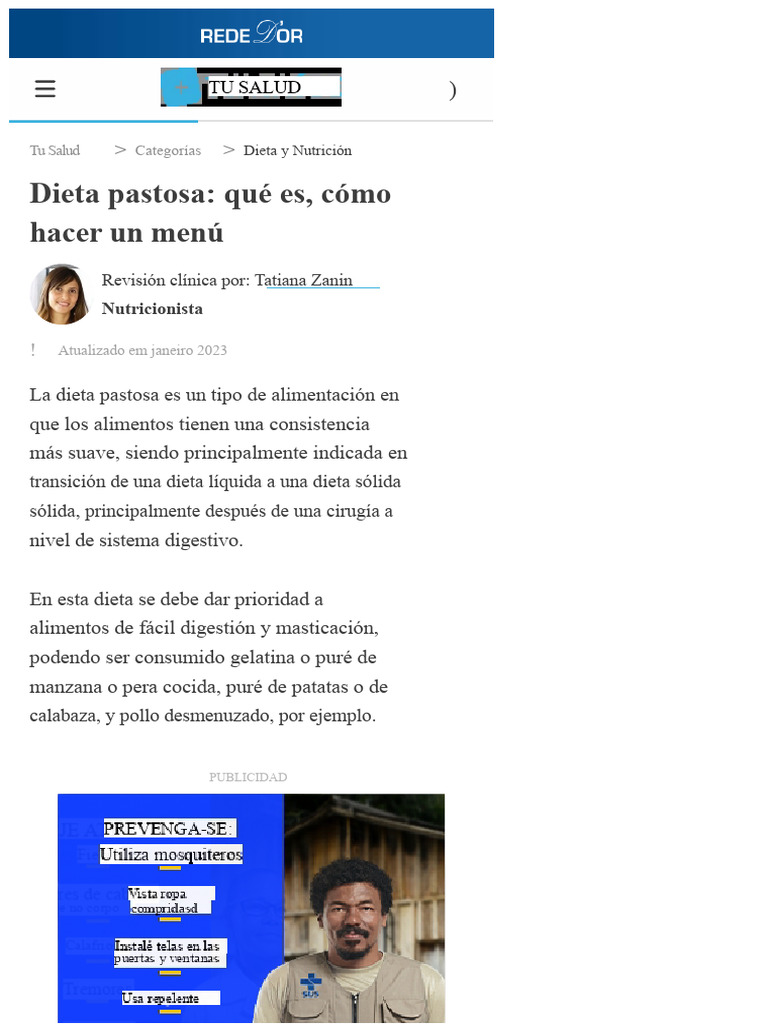 Dieta Pastosa: Qué es, Cómo Hacerla y Menú | PDF