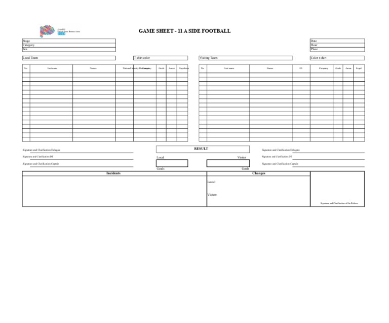 11-A-Side Football Game Sheet PDF | PDF