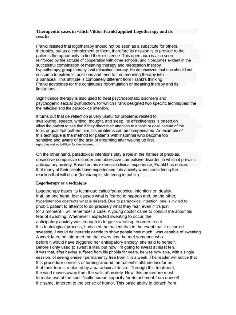 Logotherapy Techniques and Case Studies | PDF | Abnormal Psychology ...