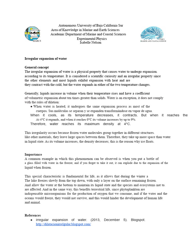 Irregular Expansion of Water Explained | PDF | Water | Liquids