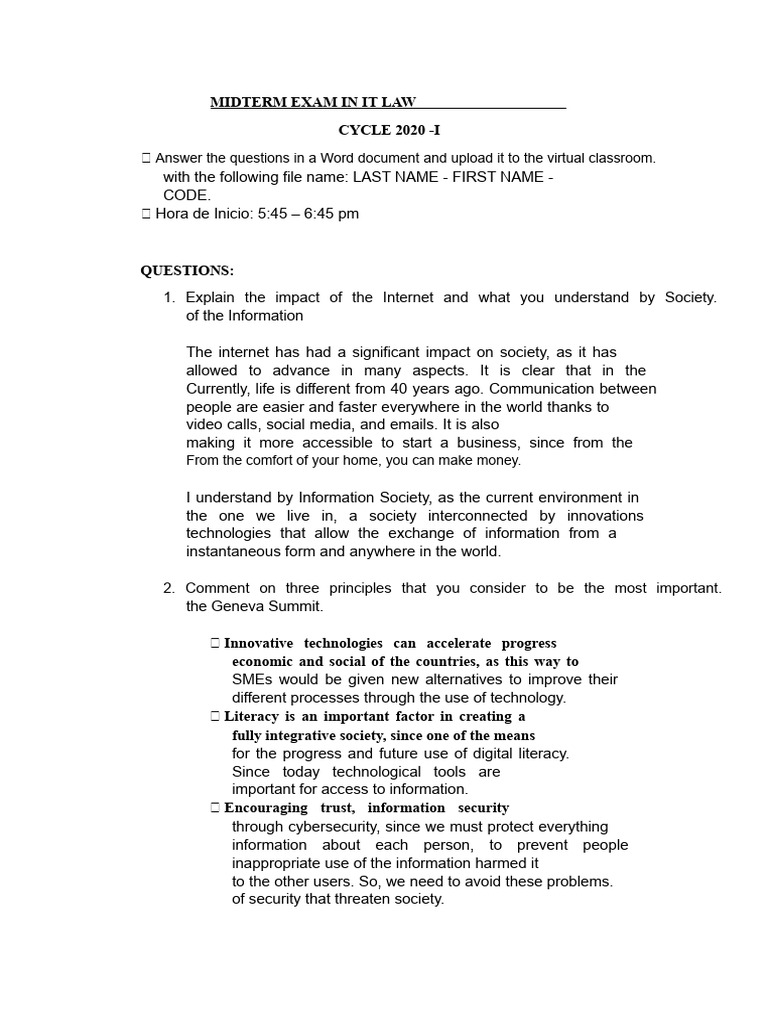 IT Law Midterm Exam Questions 2020 | PDF | Internet | Computer Security