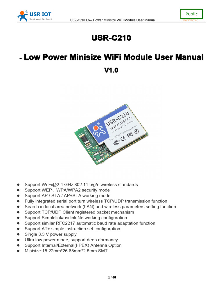USR-C210 Low Power WiFi Module Manual | PDF | Port (Computer Networking ...