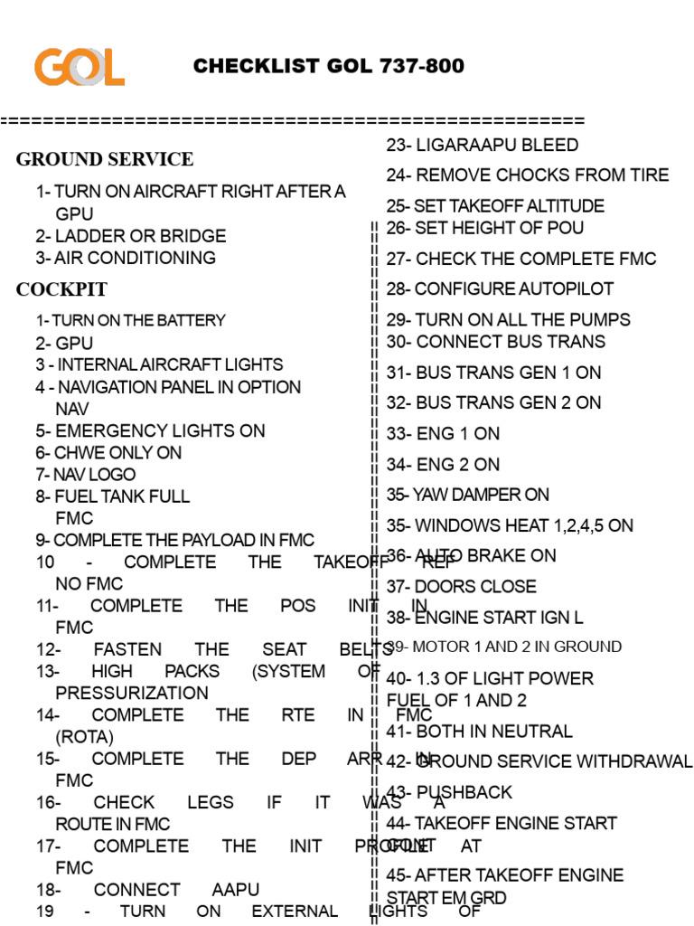 GOL 737-800 Ground Service Checklist | PDF