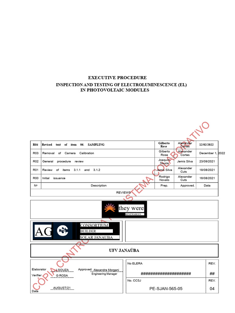 Electroluminescence Testing Procedure for PV Modules | PDF | Camera ...