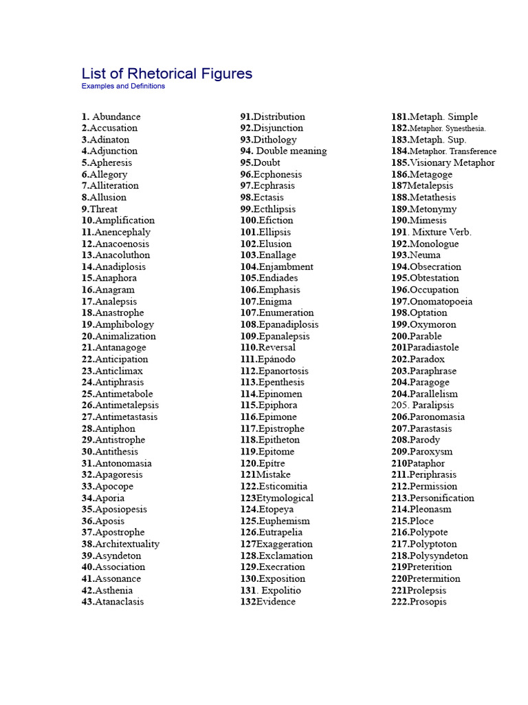 List of Rhetorical Figures.docx | PDF | Rhetorical Techniques | Figures ...