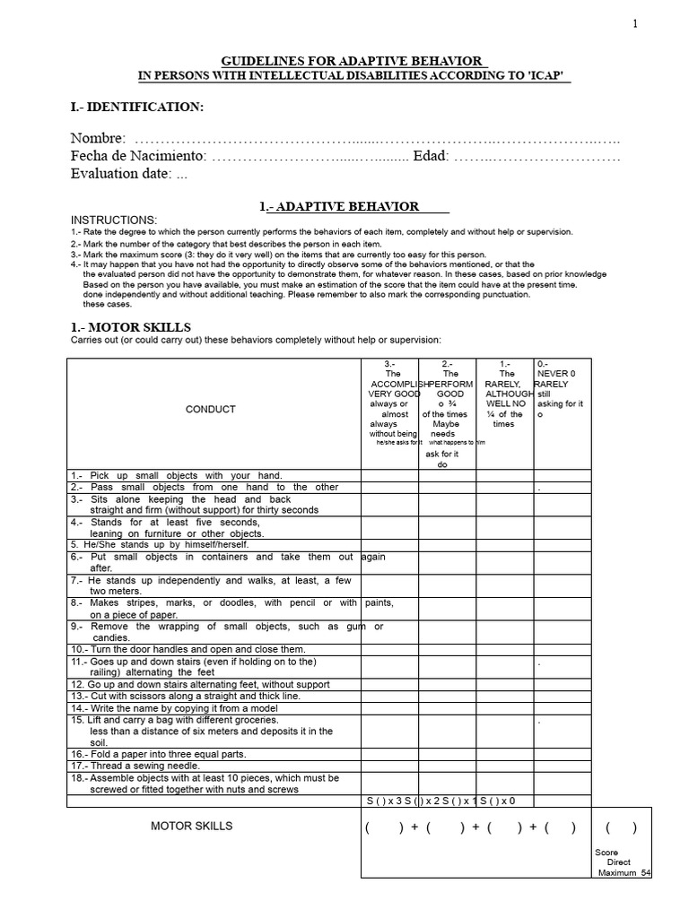 Adaptive Behavior Guidelines for Disabilities | PDF