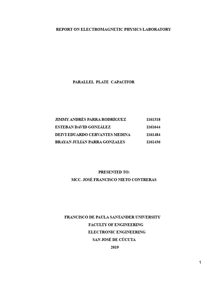 Parallel Plate Capacitor Lab Report | PDF | Capacitor | Capacitance