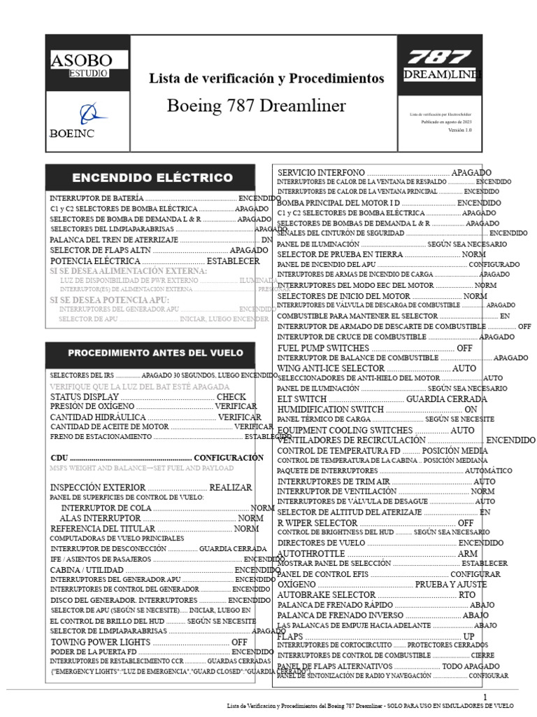 Checklist Boeing 787 Dreamliner | PDF | Transporte | Aeroespacial