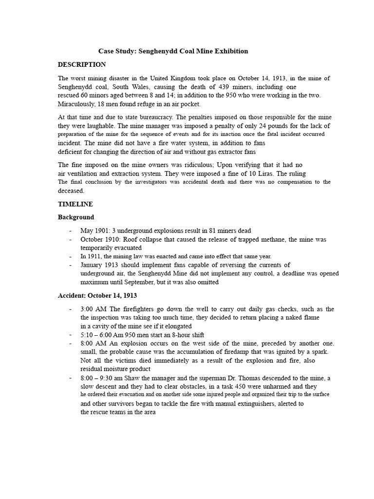 Senghenydd Mine Disaster Case Study | PDF | Mining | Occupational ...
