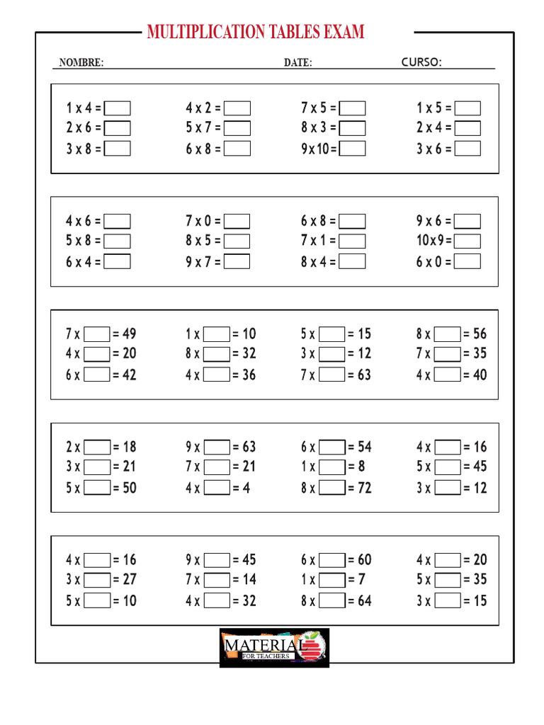 Multiplication Tables Test 5 and 6 | PDF